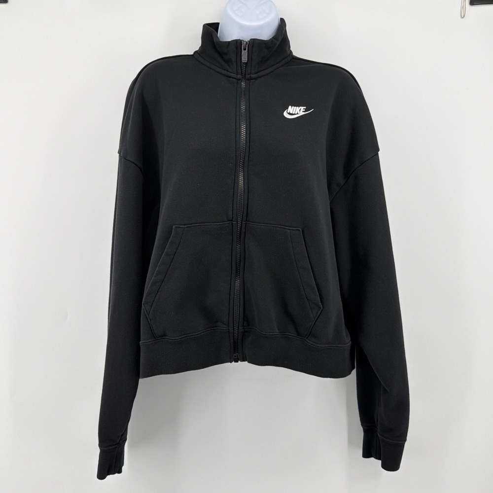 Nike Club Fleece Cropped Full Zip Mock Neck Jacket Black HV2733-010 Medium M